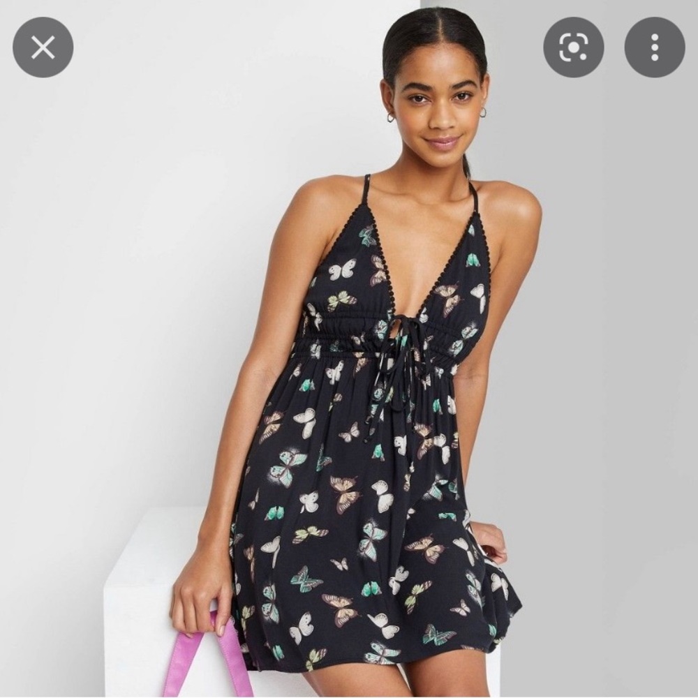 Wild Fable Butterfly Fit and Flare Dress with Open Cross back Adjustable Straps